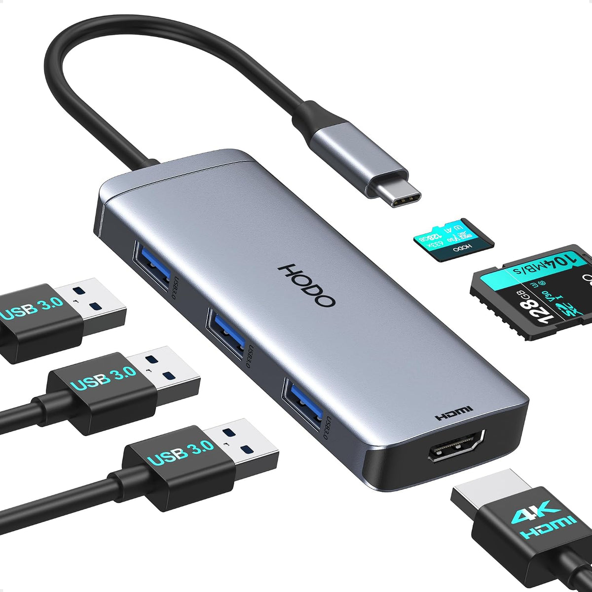 USB-C Hub Multiport Adapter for MacBook Air/Pro 6 in 1 HDMI Dongle with 4K by HODO