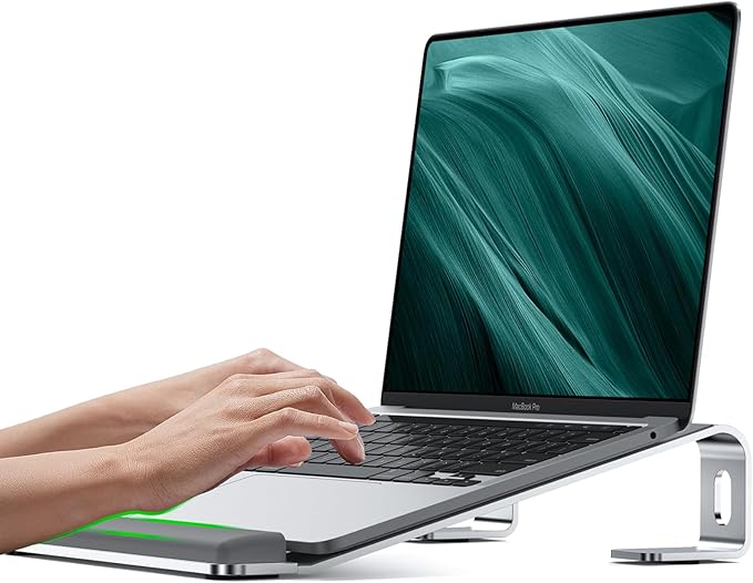 JCZT Aluminum Laptop Stand, Laptop Riser with Wrist Rest, Silver | Ergonomic Detachable Portable Laptop Stand for Desk, Notebook Holder Compatible with MacBook Air Pro, All 10-17'' Laptops by JCZT