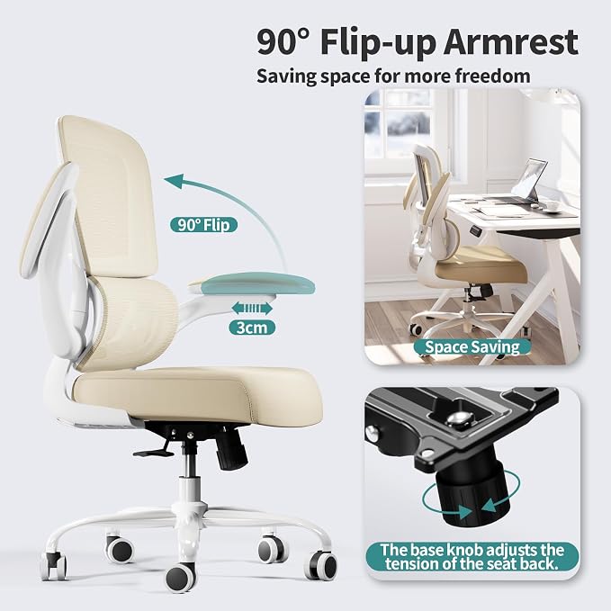 TRALT Office Chair Ergonomic Desk Chair - Gaming Chair with Lumbar Support | 330 LBS Home Office Desk Chairs with Headrest, Reading Chair with Flip-up Armrests, Comfortable Computer Chairs (1, Greige) - Image 5