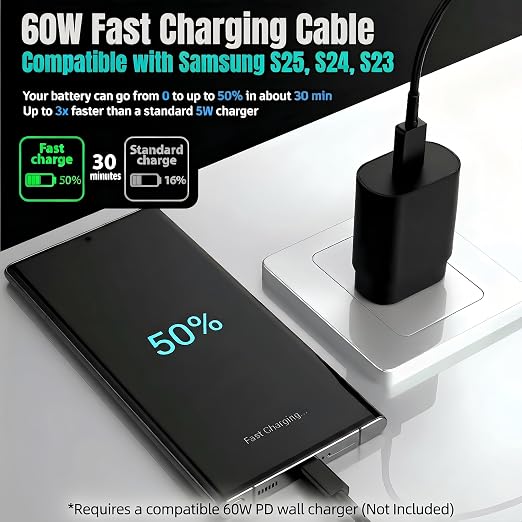 3-Pack USB C to USB C Fast Charging Cable for Samsung Charger Cord | Type C to C Charging Cord, (100W 10ft/5A, 60W 3ft/6ft), Compatible with Samsung Galaxy S26,S25, S24, S23,iPhone 17/16/15 - Image 3