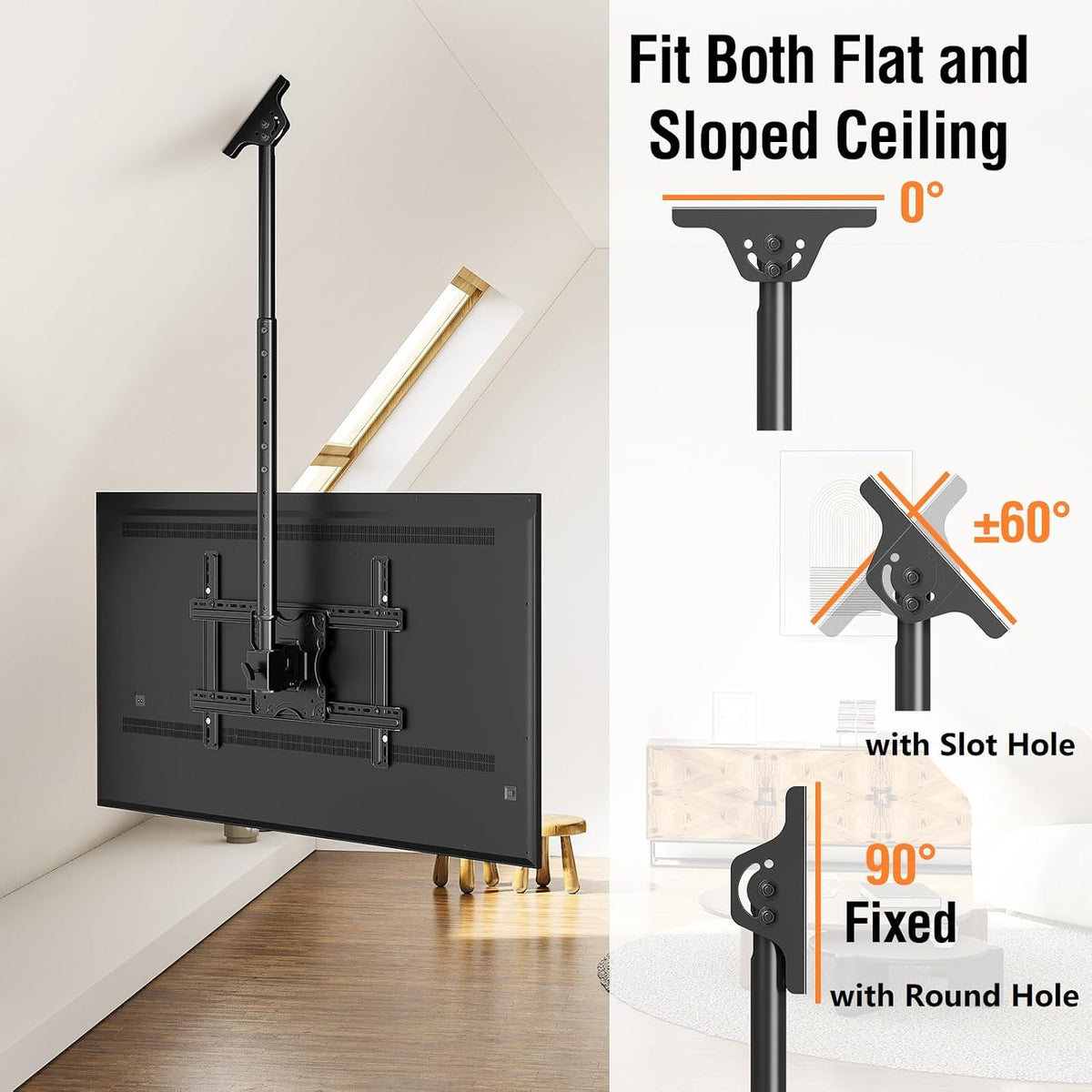 Ceiling TV Mount for 37"-75" TVs, 360° Swivel, 57" Height Adjustable - Image 3