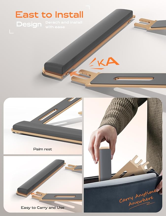 LOXP Laptop Stand for Desk, Laptop Stand with Wrist Support, Ergonomic Detachable Laptop Riser, Mount, Holder Notebook Computer Stand for MacBook Air Pro, HP, Dell, XPS, HP (10-17") Laptops - Gold | Removable Notebook Stand Ventilated Cooling Computer ... - Image 7