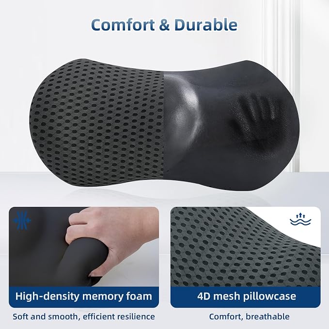 Lumbar Pillow, Memory Foam Lumbar Support Pillow for Office Chair and Car Seat, Ergonomic Streamline Back Pillow for Lower Back Pain Relief, Back Support Pillow for Sitting, Driving, Traveling - Image 3
