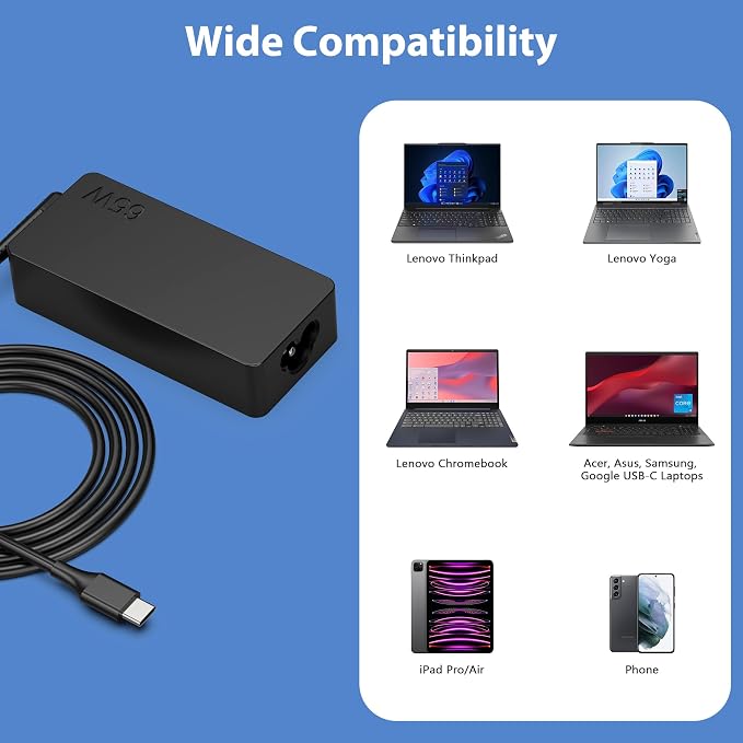 65W 45W USB C Laptop Charger Compatible with Lenovo ThinkPad Yoga Chromebook 65W Laptop AC Adapter Power Supply Cord - Image 4