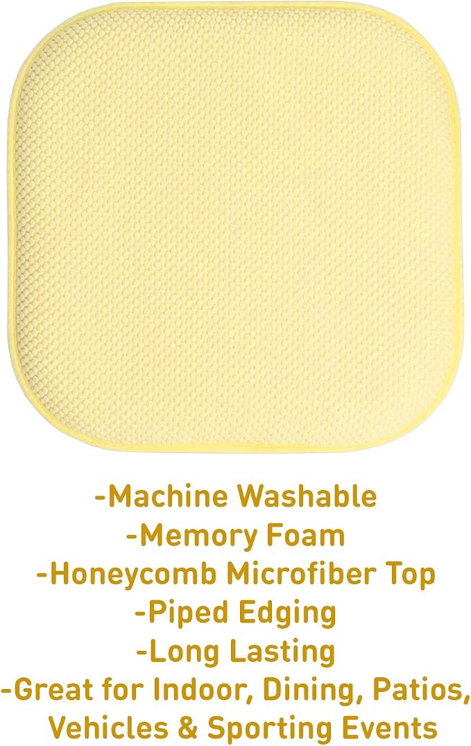 Sweet Home Collection Chair Cushion Memory Foam Pads Honeycomb Pattern Slip Non Skid Rubber Back Rounded Square 16" x 16" Seat Cover, 6 Pack, Yellow - Image 3