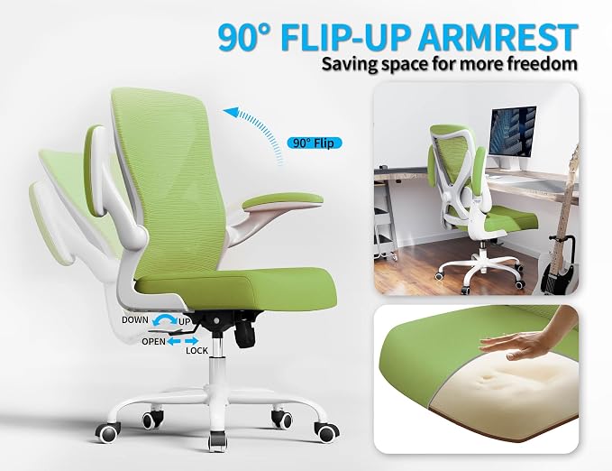 Office Chair: Mesh Ergonomic Desk Chair with 3D Lumbar & Swivel | 330LBS Computer Chair-Executive Task Work Chairs with Flip-up Arms Home Office Desk Chairs Gaming Chair for Long Hours(Green) - Image 7