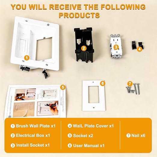 Recessed TV Outlet for in Wall Management Kit Set Box-Two-Hole Socket,TV Wall Kit Hider Box Fits All Plugs - Image 4