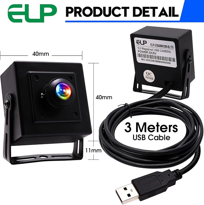 ELP Mini Aluminum Black Case USB Security Camera with 170degree Wide Angle Fisheye Lens USB2.0 Lightburn Camera for Home Security and Machine Vision System,9.9ft/3m Cable for PC, Laptop, Jetson Nano - Image 7