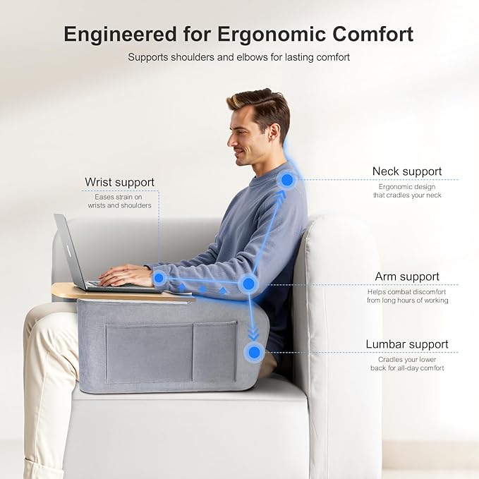 OPTIXCELL Lap Desk with Arm Rests, Ergonomic Laptop Stand for College Dorm | Curved Desktop and Dual Armrests, 40kg Capacity, Dual Pockets, Reading Writing Gaming Eating, Bed Couch Floor Dorm Room - Image 3