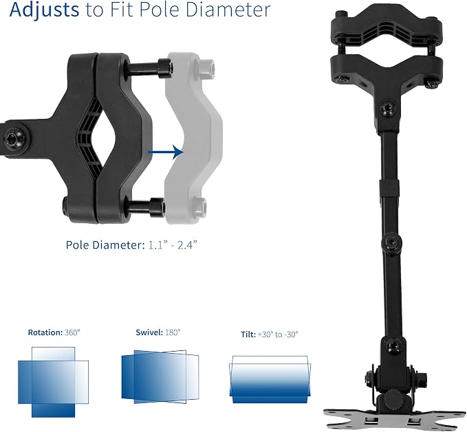 VIVO Black Pole Mount Monitor Arm for 17 to 32 in Screen, MOUNT-POLE01A | Universal, Heavy Duty Steel Design, Full Motion VESA Monitor Arm, Removable 75mm and 100mm VESA Plate - Image 3