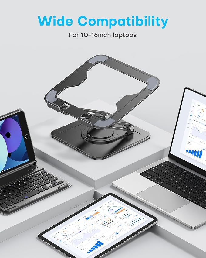 LOXP Adjustable Laptop Stand, Computer Stand with 360 Rotating Base | Ergonomic Laptop Riser Mount for Desk Foldable Protable Computer Desk Fits with MacBook Pro Air - Image 7
