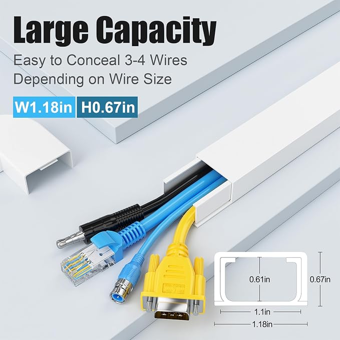 Yecaye Cord Covers for Wires on Wall, 113in, W1.18in H0.67in, White | TV Cord Hider, Large Cord Organizer for 3-4 Wires, Cable Management Kit, Easy Install - Image 2