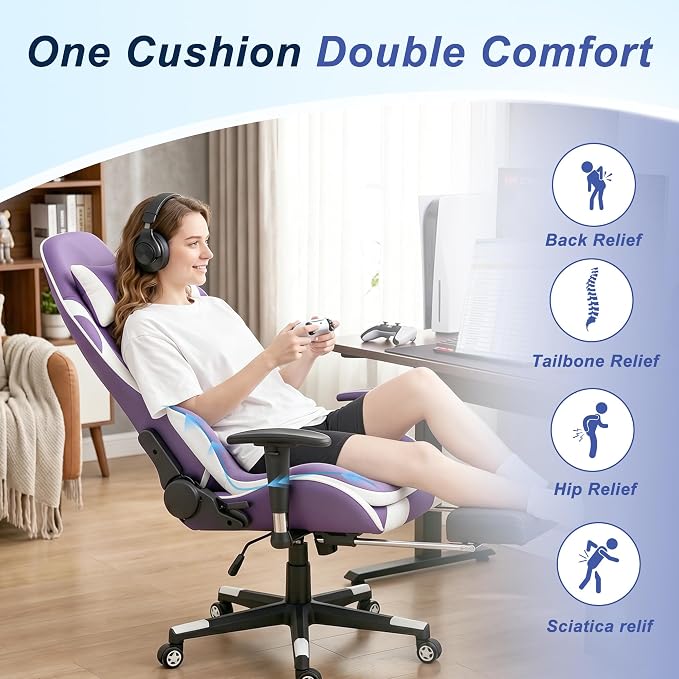 Seat Cushion for Office Chair and Car, Ergonomic Memory Foam Seat Cushion with Lumbar Support Pillow, Orthopedic Cushion for Sciatica & Back Pain, Purple & Light Gray - Image 4