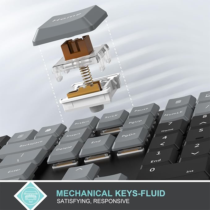Arteck Mechanical 2.4G USB Wireless Keyboard, Tacktile Brown Switches Gray - Image 2