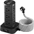 Charging Station Tower, Power Strips with Surge Protection, Flat Plug | Office Desk Supplies, Dorm Essentials, 6Ft Extension Cord with Multiple Outlets, 12 Outlets 4 USB Ports, 1875W/15A 1080J by Mifaso