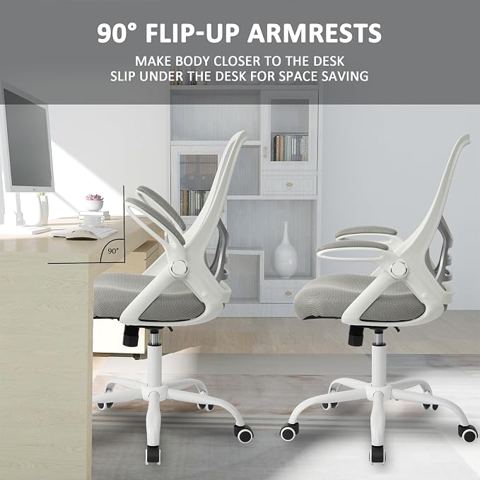 Office Chair Ergonomic Desk Chair with Adjustable Armrests, Mesh Executive Chair, Home Office Computer Chairs for Long Hours(Grey) - Image 4