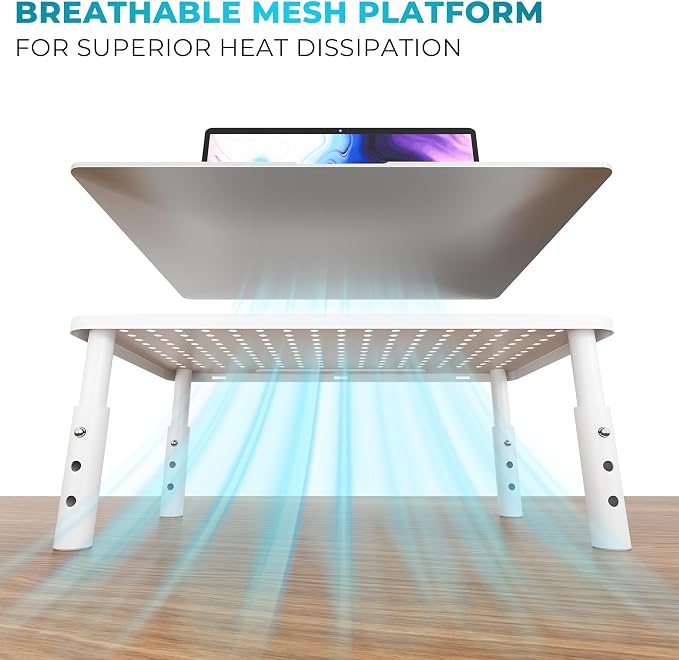 BONTEC Monitor Stand for Desk 2 Pack, 3-Level Height Adjustable, White | 14.5 x 9.1 in Ergonomic Metal Computer Stand with Pen Holder & Cable Management for Printer, Laptop and Office Workstation - Image 4