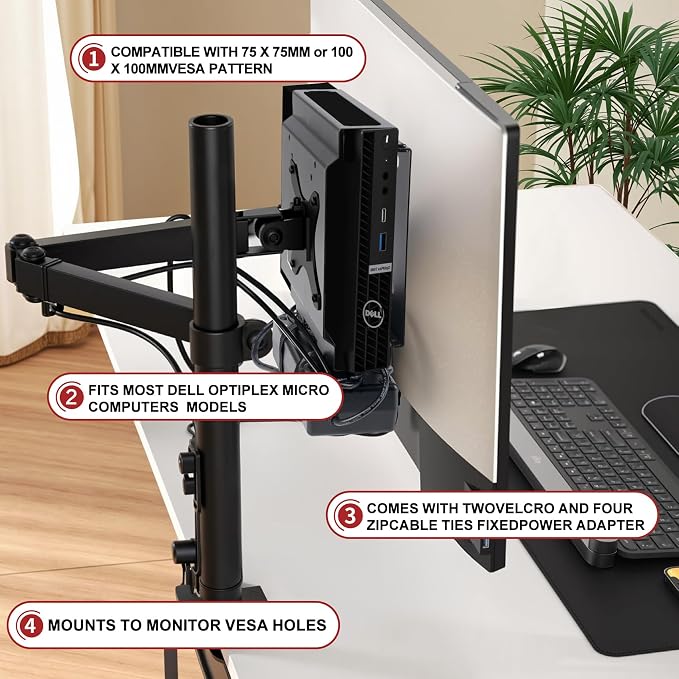 Dual VESA Mount for Dell OptiPlex Micro,Wall Dual VESA and Under Desk Mount Fits Dell Micro Pro,Plus MFF,Support VESA Dell Micro Mount for Monitor Arms and Wall Mounts with 75x75mm&100x100mm Mounting - Image 5