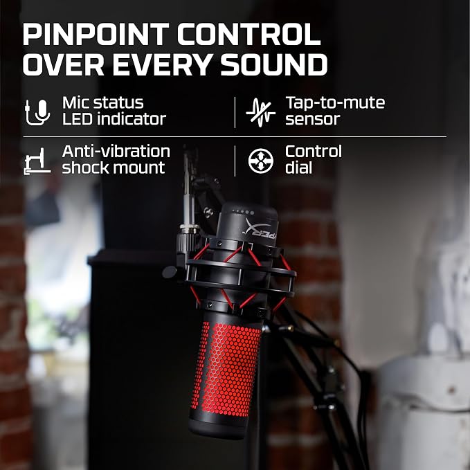 HyperX QuadCast - USB Condenser Gaming Microphone, for PC, PS4, PS5 and Mac, Anti-Vibration Shock Mount, Four Polar Patterns, Pop Filter, Gain Control, Podcasts, Twitch, YouTube, Discord, Red LED - Image 4