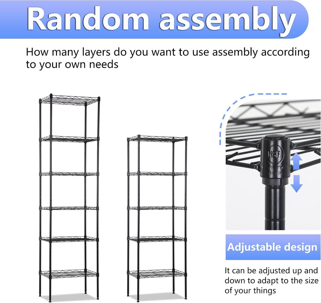 BestOffice | 6-Tier Wire Shelf | 17" x 12" x 64" | Black - Image 6