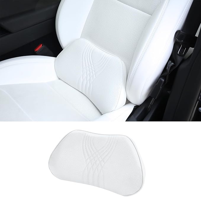 Lumbar Support Pillow for Car Seat, Office Chair, White, 1PC | Leather Lumbar Pillow Memory Foam Lower Back Cushion for Back Pain Relief Improve Posture, Ergonomic Back Rest Gaming Chair - Image 8