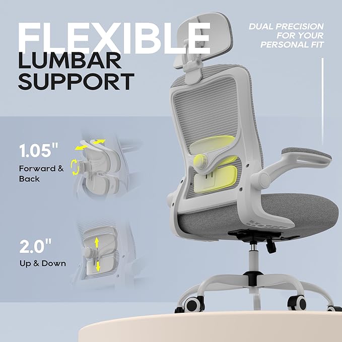Ergonomic Office Chair for Long Hours, Adjustable Padded Lumbar Support for Lower Back Relief, 330 lb Capacity, Comfortable Computer Desk Chair for Home Office, Work & Study - Image 5