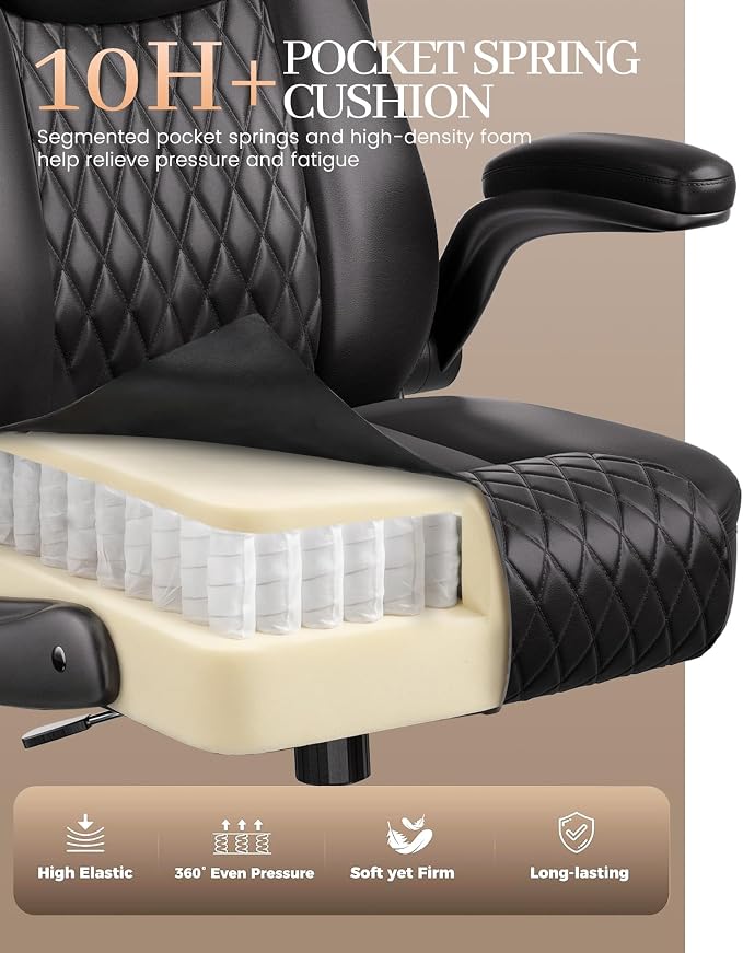 COMHOMA Mid-Back Office Chair, Ergonomic PU Desk Chair with Flip up Arms, Small Computer Gaming with Comfy Lumbar Support,Rocking Function,Sturdy Metal Base, Ink Black - Image 5