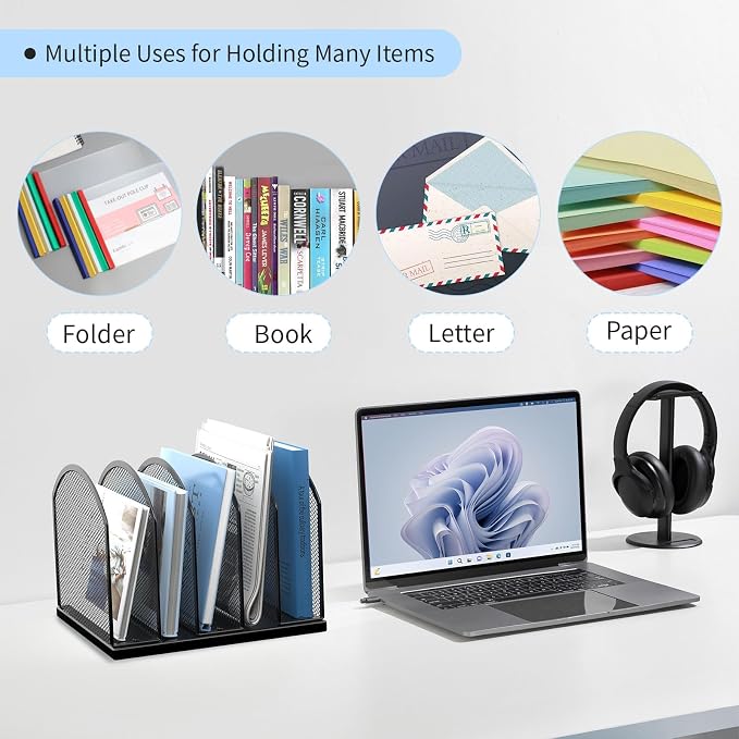 Gawerk 5-Section Vertical Desktop Organizer, 5-Section Mesh File Folder Stand Sorter for Office Home Classroom Organization - Image 6
