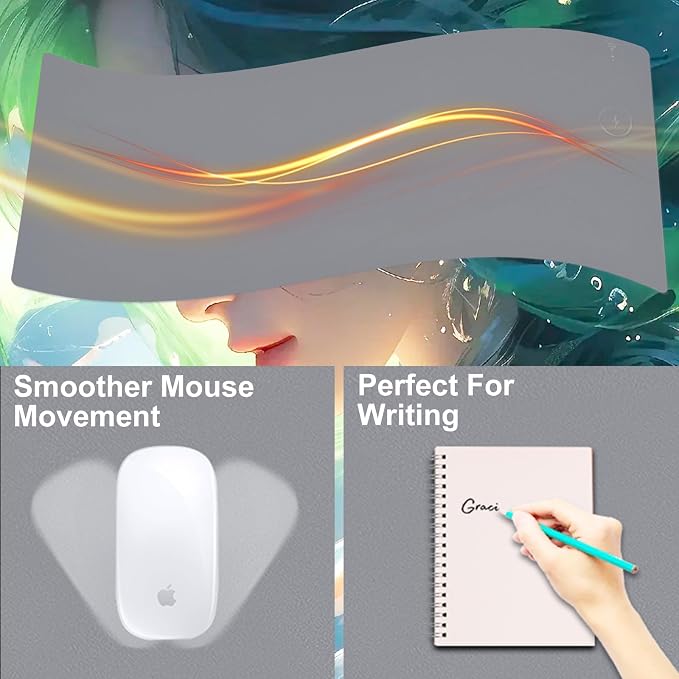 Desk Mat with Wireless Charging, Grey Mouse Pad with Wireless Charger, Desk Pad Matt for Desktop, Mousepad Gaming Large Mouse Pad, Leather Compute for Keyboard and Mouse, 32" x 16" - Image 4