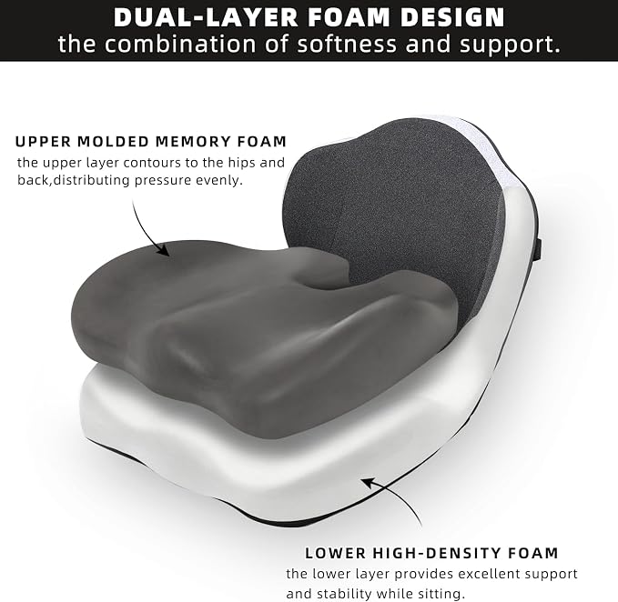 Dual-Layer Memory Foam Car Seat Cushions for Driving, with Lumbar Support | Ergonomic Truck Seat Cushion & Office Chair Cushion for Wheelchair, Gaming Chair & Sofa,Memory Foam Seat Cushion - Image 3