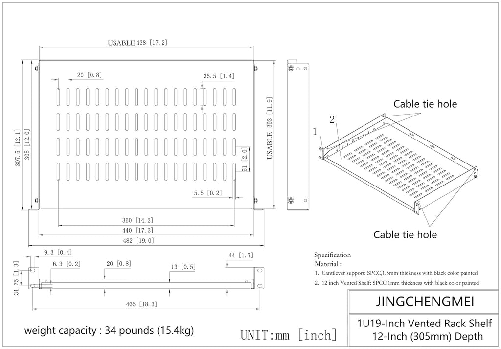 1U Vented Cantilever Server Rack Mount Shelf 12" Deep - Image 4