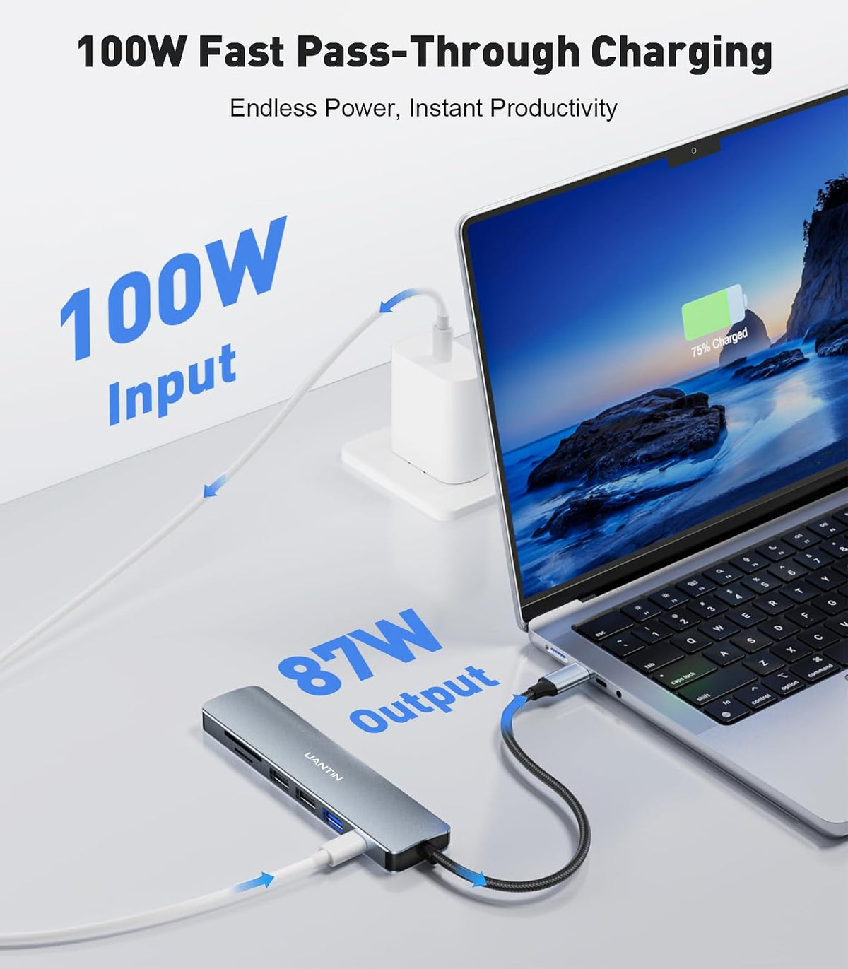 UANTIN USB C Hub, 7 in 1 Multiport Adapter for Laptop/Mac Type C Devices - Image 4