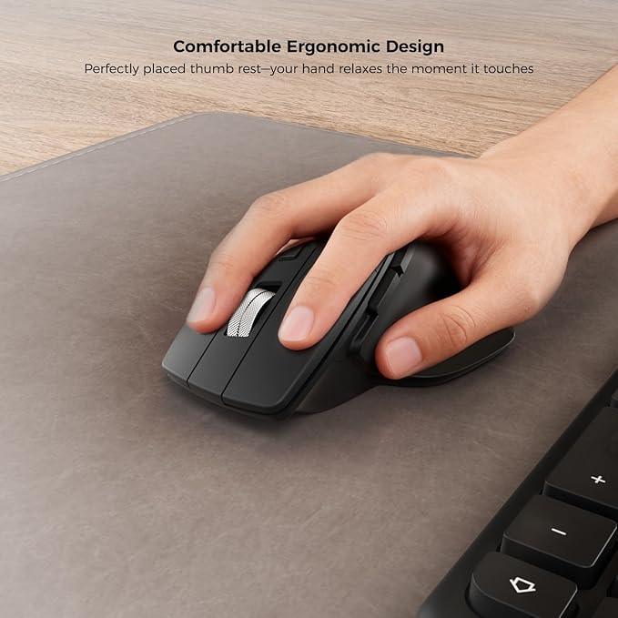 Ergonomic Keyboard Mouse Wireless Combo, Full Size Bluetooth Split Keyboard with Wrist Rest, 4 Level DPI Ergo Mouse for Windows Mac OS Computer, Black - Image 4