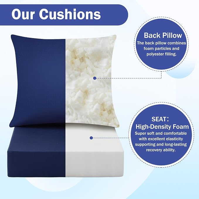 IASEAHK Outdoor Seat Cushion Set, Waterproof & Fade Resistant Patio Chair Cushions, Outdoors Cushion for Patio Furniture, 24 x 24 x 4 Inch, Outdoor Couch Cushions with Handle and Ties, Navy Blue - Image 4