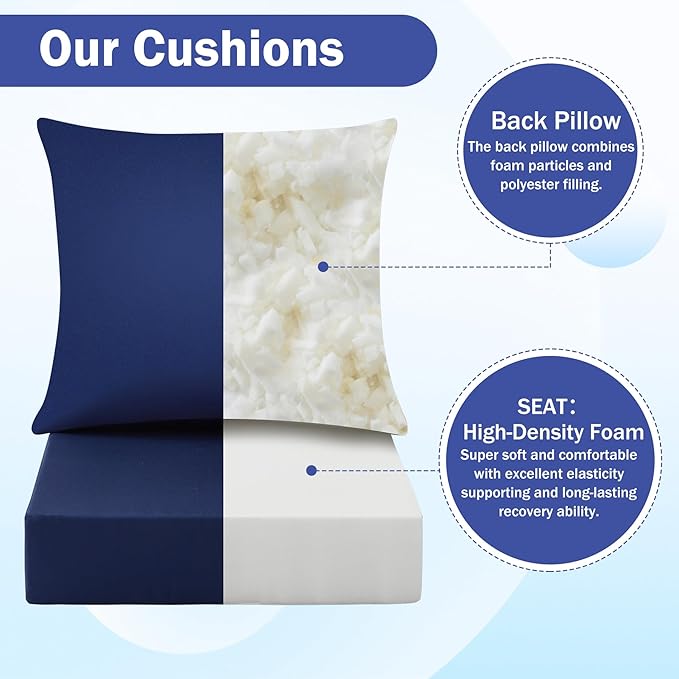 Outdoor Chair Cushions, 24 x 24 Inch Outdoor Cushion for Patio Furniture, Patio Chair Cushion, Waterproof & Fade Resistant Deep Patio Furniture Cushions Set with Handle and Ties, Navy Blue (Set of 6) - Image 4