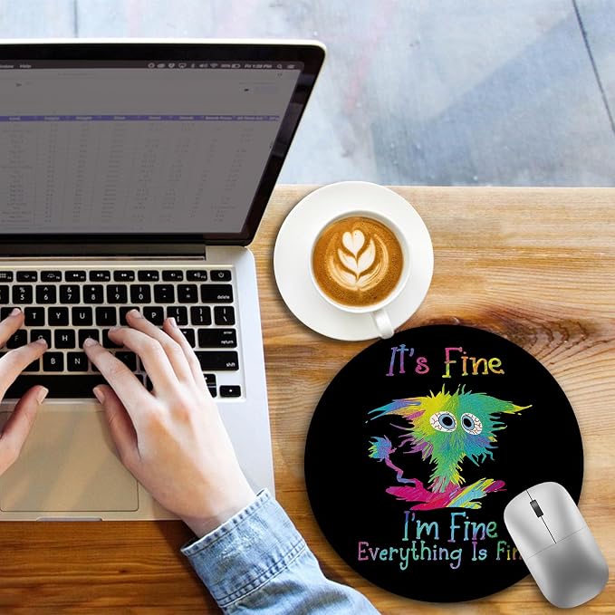 Funny Cute Work Mouse Pad, Small Round Mousepad for Desk, Laptop | Mini Travel Wireless Mice Pad for Computer, Office Accessories, Coworker Gifts, 8.6 x 8.6 inch - Image 3