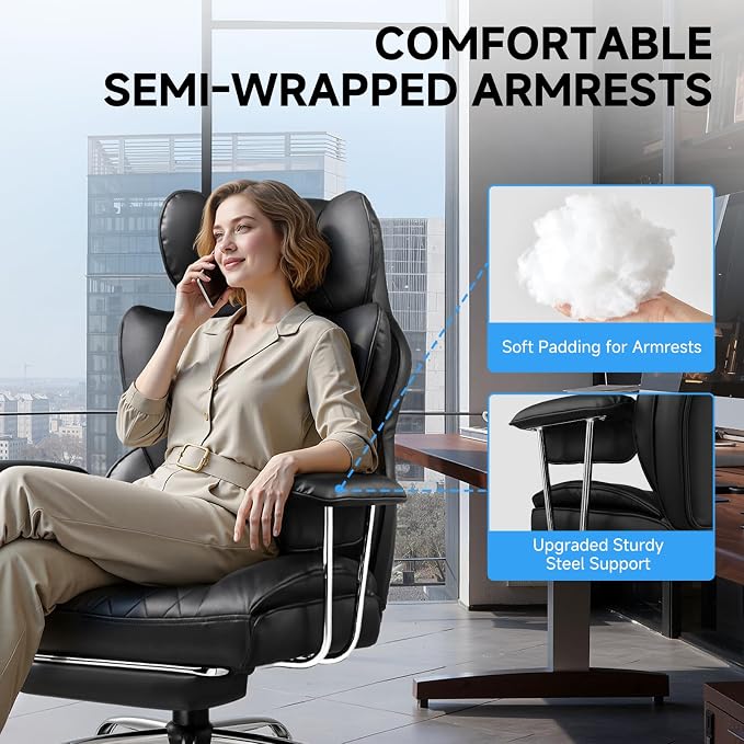 GTPLAYER Gaming Chair,Office Chair with Pocket Spring Lumbar Support, Ergonomic Comfortable Wide Office Desk Computer Chair with Outward Fixed Soft Armrests and Footrest (PU Leather, Black) - Image 5
