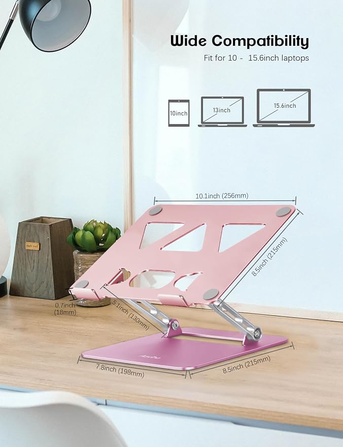Aoviho Adjustable Laptop Stand for Desk,Portable Laptop Stand Holder and Riser,Foldable Aluminum Notebook Computer Stands for MacBook Air Pro HP Lenovo Dell Samsung, 10-15.6 inch,Blush Rose Silver - Image 4