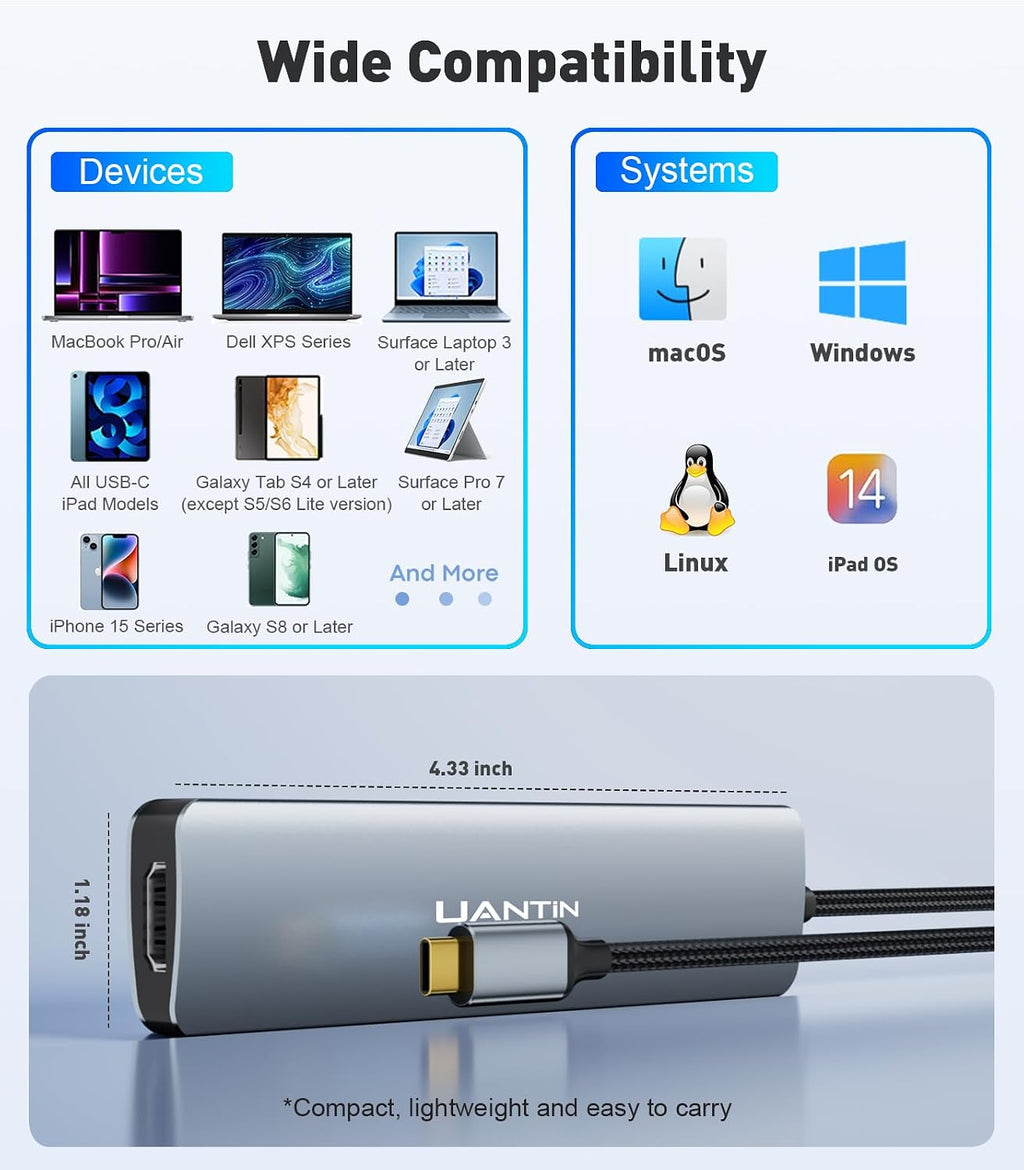 UANTIN USB C Hub, 7 in 1 Multiport Adapter for Laptop/Mac Type C Devices - Image 7