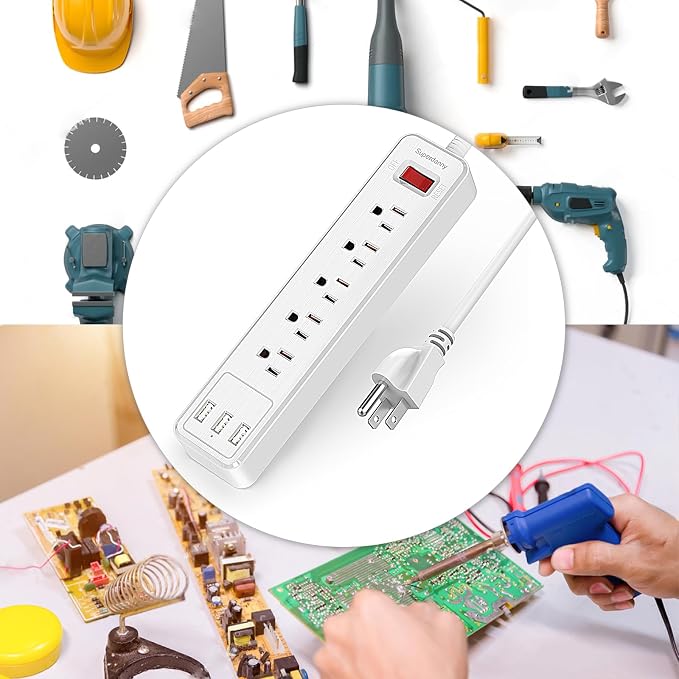 Power Strip, SUPERDANNY Surge Protector, 5 Outlets, 3 USB Ports, 4.5 Ft Extension Cord, 900 Joules, Mountable, Overload Switch, Protected Indicator Light, Multiple Protections for Home Office, White | 900 Joules, Mountable, Overload Switch, Protected I... - Image 9