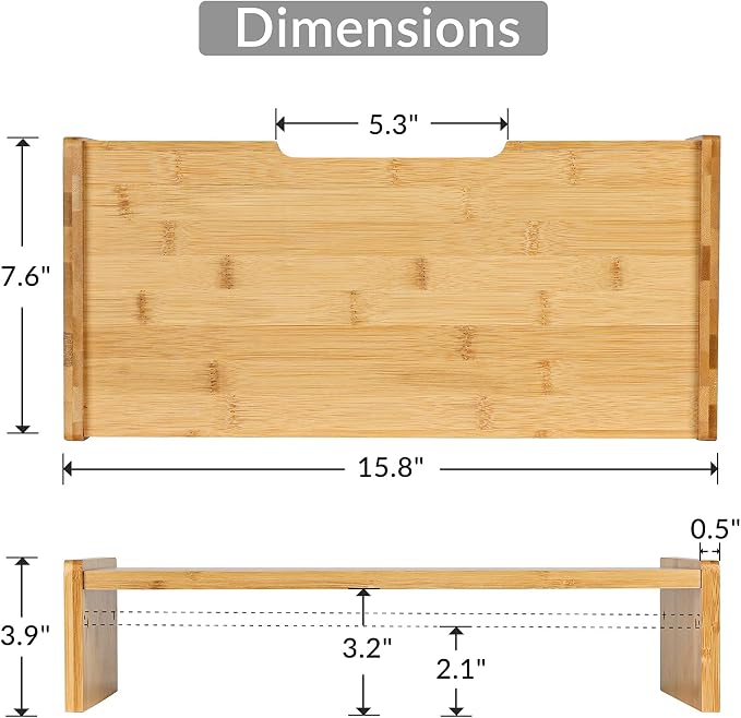 Solid Wood Monitor Stand Riser, Monitor Riser with 2 Adjustable Height, 15.8 inch Computer Riser for Computer, iMac, PC, Printer, Computer Monitor Stand for Home & Office, Natural - Image 7