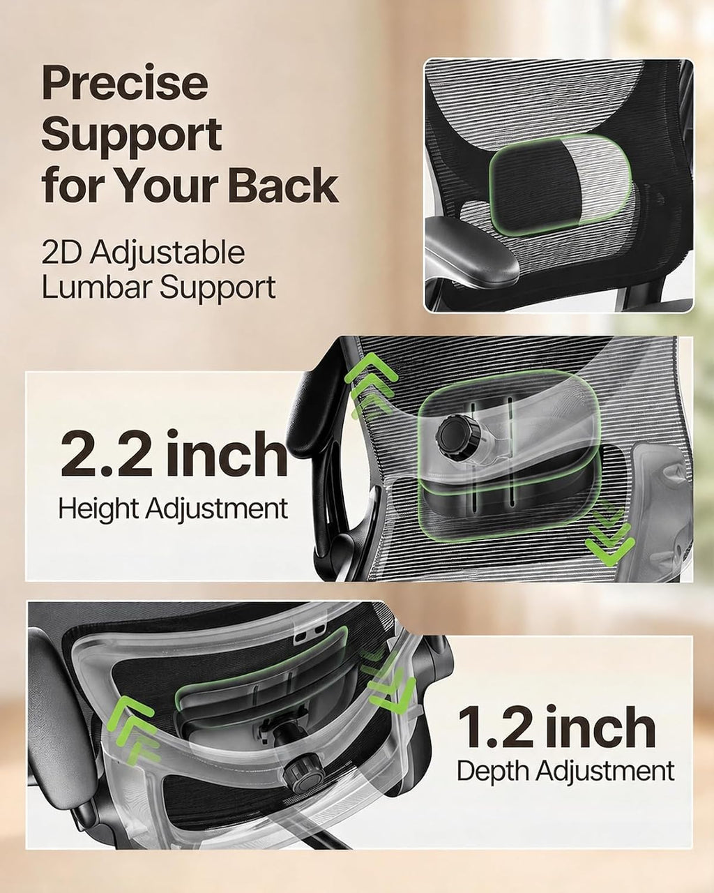 Marsail Ergonomic Office Chair, Desk Chair with Flip-up 3D Armrests - Image 4
