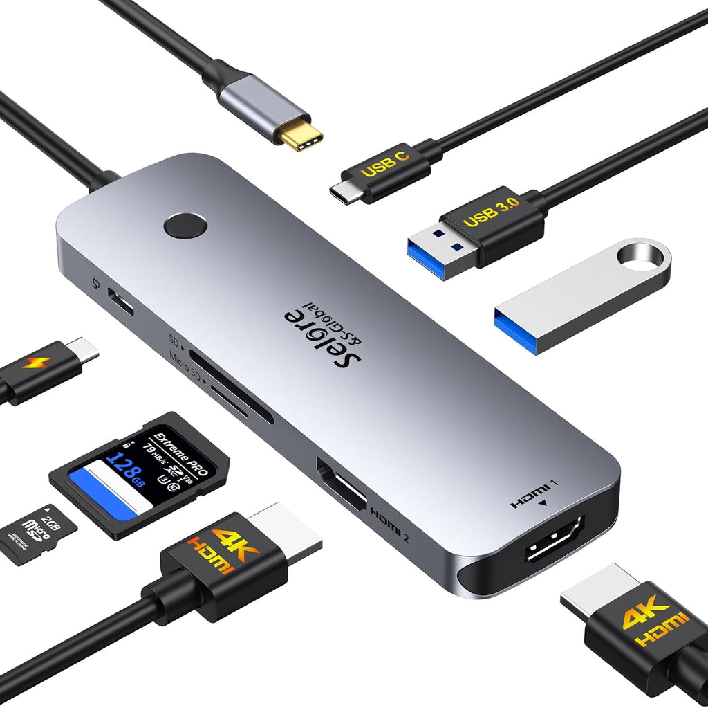 Selore USB C Docking Station Dual HDMI Monitor, USB C to Dual HDMI Adapter with 4K@60Hz HDMI, 100W PD, SD/TF, USB A&C 3.0 Ports, Laptop Docking Station for Dell XPS/HP/Lenovo/Surface/Yoga etc by Selore&S-Global