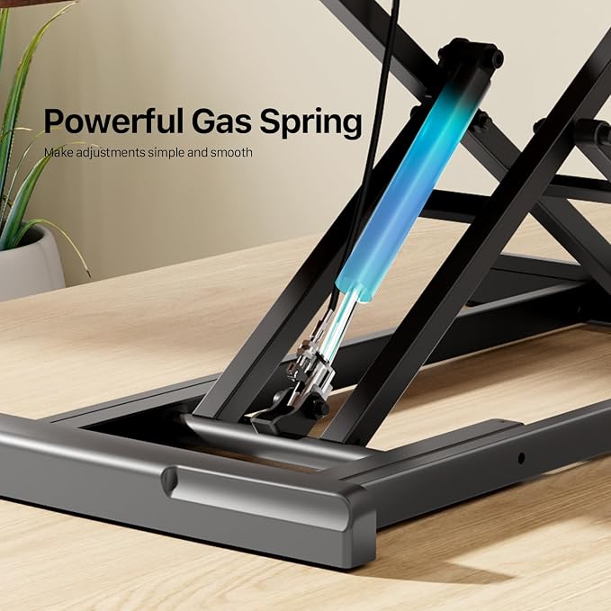 32" Standing Desk Converter, Quick Sit to Stand Desk Riser | Height Adjustable Stand up Desk with Keyboard Tray for Dual Monitor, Copmputer Workstation for Home Office, Dark Wood - Image 4