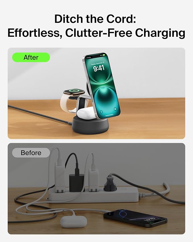 Belkin Qi2.2 25W Wireless Fast Charging Station, 3 in 1 iPhone Charger | Fast Charging, MagSafe Compatible, iPhone 17/16/15, Apple Watch, AirPods, Travel Charger, Magnetic - Image 6