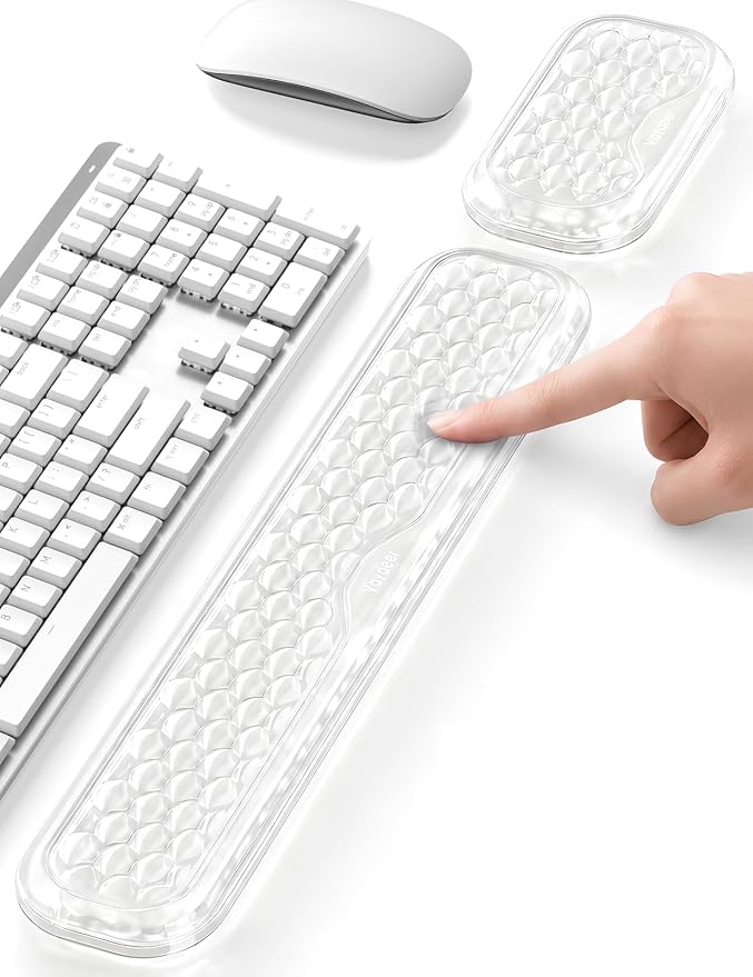 Vaydeer Gel Wrist Rest Set for Keyboard and Mouse, Ergonomic Wrist Support | Cooling Gel Keyboard and Mouse Wrist Pads with Non-Slip Base for Typing, Gaming, Laptop, Home Office, Crystal Clear by Vaydeer