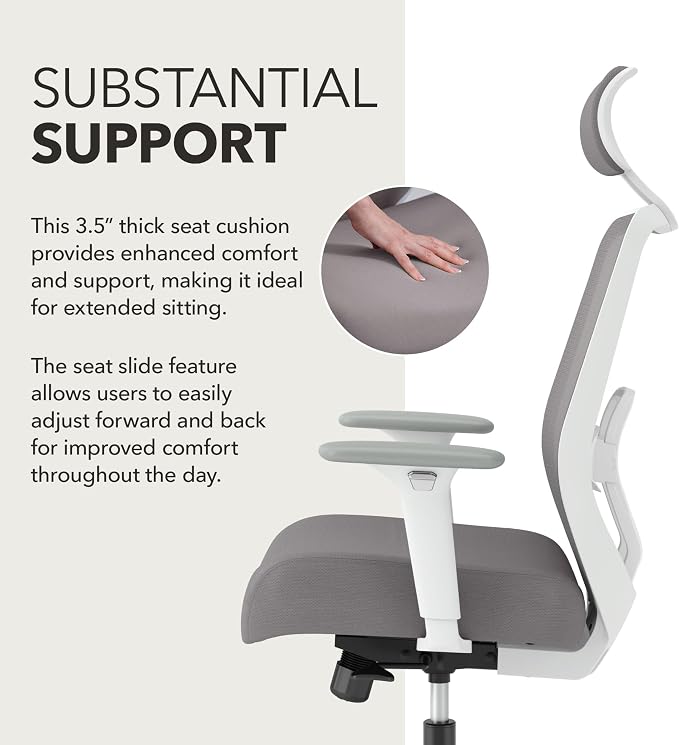 HON Altern Ergonomic Office Chair, Office Desk Computer Chair, Frost | Mesh desk chair with lumbar support, headrest, seat slide, adjustable arms, computer chair for home office productivity - Image 5