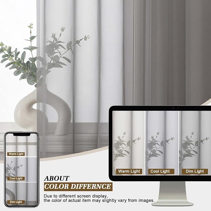 Charcoal Grey Sheer Curtains 63 Inch Length for Living Room 2 Panels | Light Filtering, Rod Pocket, Soft Airy Voile Sheer, Bedroom Window Treatments, Airy Soft Fabric,2 Pcs Each 42"W X 63"L - Image 7