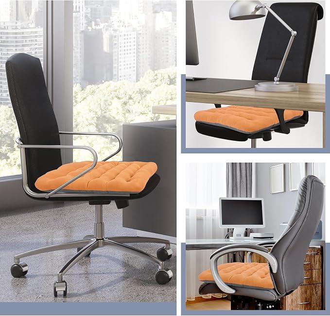 BUYUE Good Support Office Chair Cushion Padded, Soft Velvet Comfortable Non-Slip Seat Cushion for Computer Desk Kitchen Chair (1 Count, Orange) - Image 6