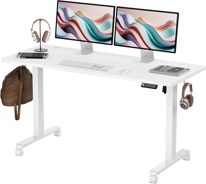 Monomi 59" Electric Standing Desk,Adjustable Height Sit Stand Up Desk,White | Ergonomic Home office Computer Desk Workstation,Gaming Desk with Memory Height,Headphone Hooks,Anti-Collision by MONOMI